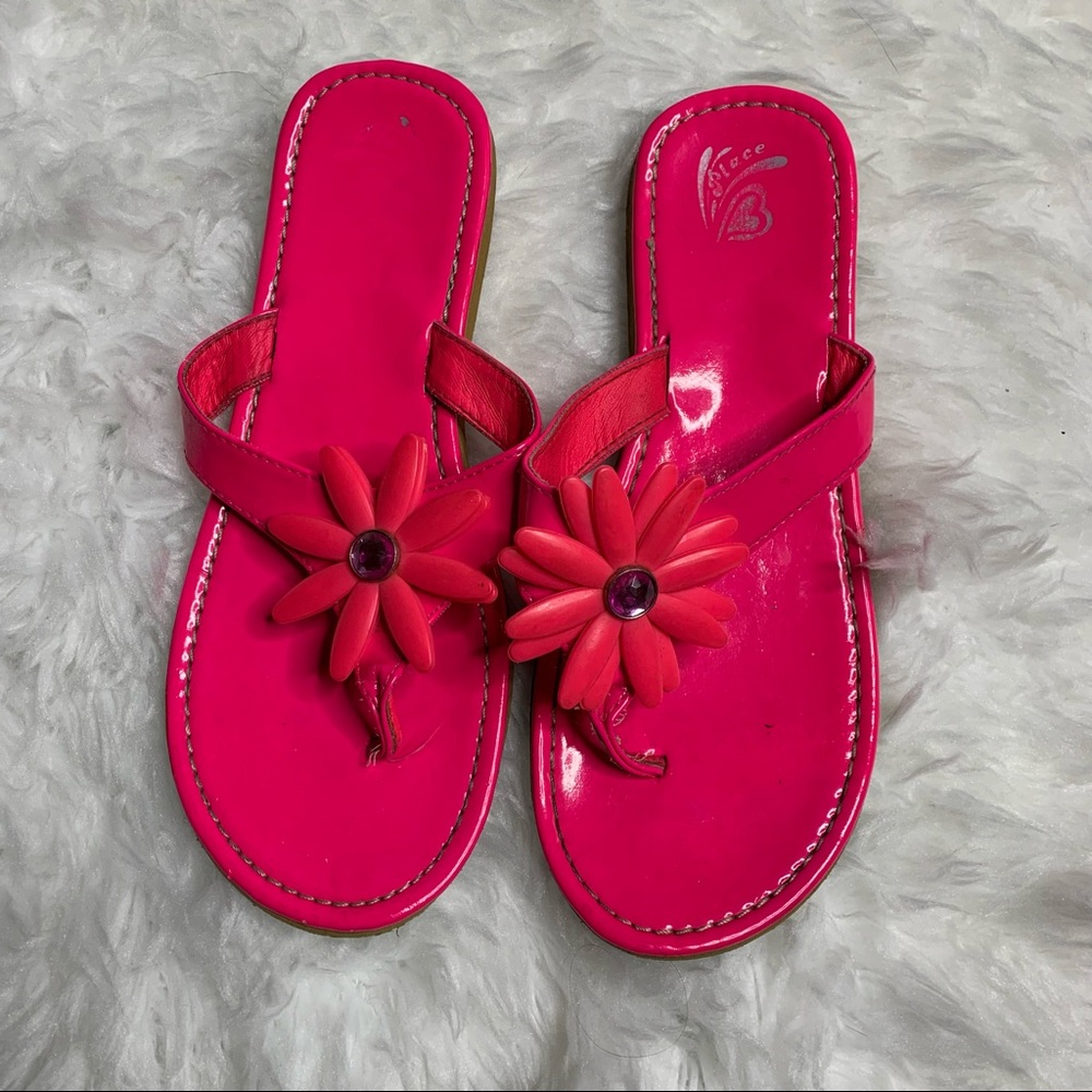 Neon Pink Patent Daisy Thong Sandals
